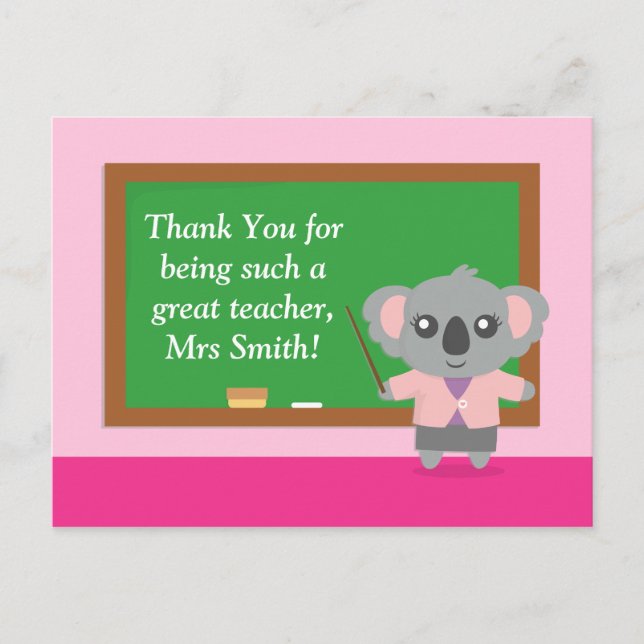 Carte Postale Merci, Koala, Remerciements aux Enseignants (Devant)