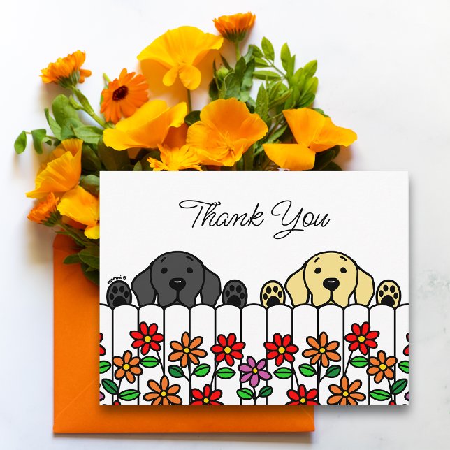 Carte postale Merci Labrador Duo vous regarde (Labrador Duo Watching You Thank You Postcard for Labrador Owners.  Black Lab and Yellow Lab design.)