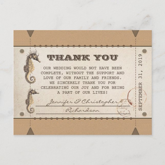 Carte Postale merci les billets vintages pour les mariages (Devant)