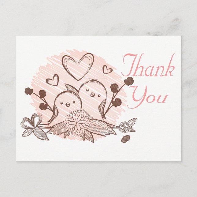 Carte Postale Merci Lovebirds Rose et Brown Mariage Love (Devant)