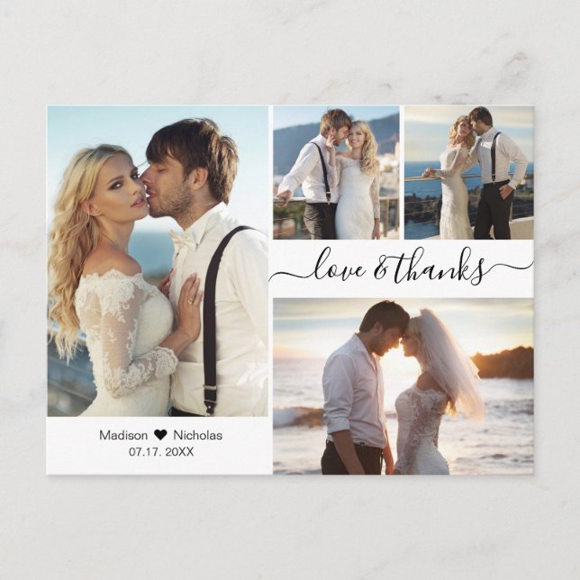 Carte Postale Merci Mariage Collage de script élégant pour budge (Devant)