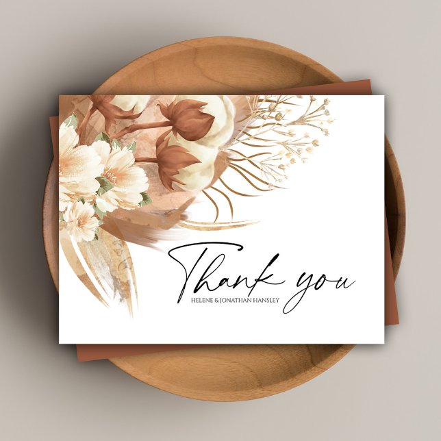 Carte Postale Merci Mariage de Boho Floral Terracotta (Terracotta Floral Boho Wedding Thank You Postcard)