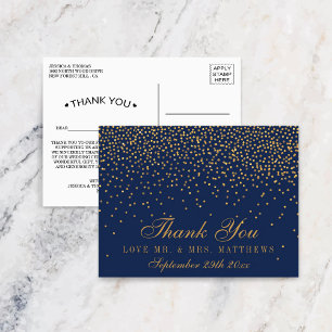 Carte Postale Merci Mariage de Confetti bleu marine et or glam