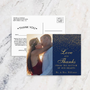 Carte Postale Merci Mariage de Confetti bleu marine et or glam