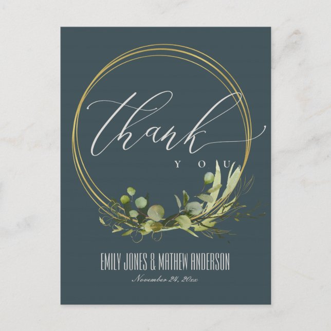 CARTE POSTALE MERCI MARIAGE DE COULEUR D'EAU EN FEUILLE GRIS (Devant)