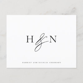 Carte Postale Merci Mariage de Monogramme noir et blanc
