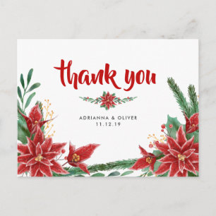 Carte Postale Merci Mariage de Noël Rouge Poinsettia