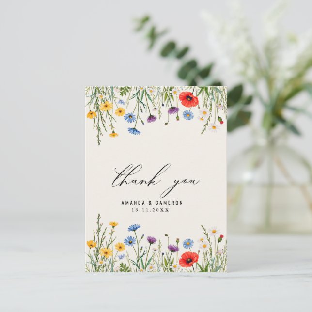 Carte Postale Merci Mariage de prairie sauvage de printemps (Debout devant)