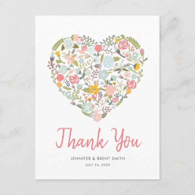 Carte Postale Merci Mariage du coeur floral (Devant)