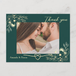 Carte Postale Merci Mariage Emerald Gold Floral