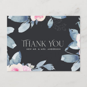 CARTE POSTALE MERCI MARIAGE EN COULEUR D'EAU ROSE NOIRE BLEU