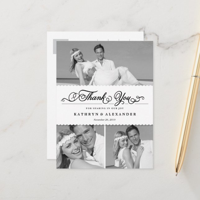 Carte Postale Merci Mariage Photo Bande Et Script À Pistolet (Devant/Arrière en situation)
