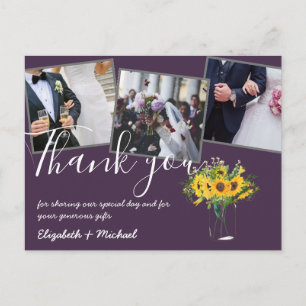 Carte Postale Merci Mariage Photos superposer Texte Fleurs de so