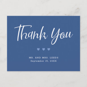 Carte Postale Merci Mariage simple de Coeurs Bleus et Blancs