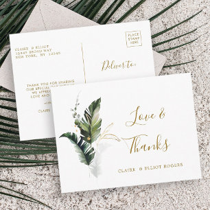 Carte Postale Merci Mariage Tropical Foliage Gold