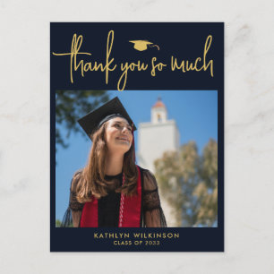 Carte Postale Merci minimaliste en or bleu marine moderne