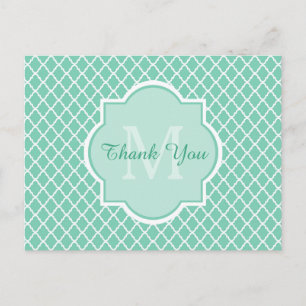 Carte Postale Merci Moderne Monogramme Mint Quatrefoil blanc