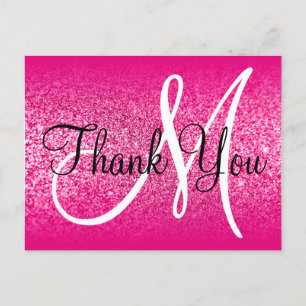 Carte Postale Merci Monogramme Ombré Paillettes Rose Chaud Fémin