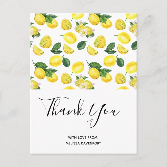 Carte Postale Merci Motif d'aquarelle aux citrons jaunes (Devant)