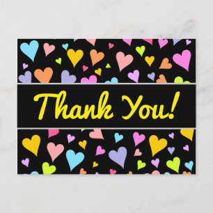 Carte Postale "Merci !"; Motif de Coeurs amusants, aimés et colo