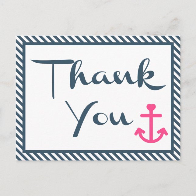 Carte Postale Merci nautique Ancre rose Bleu de marine (Devant)