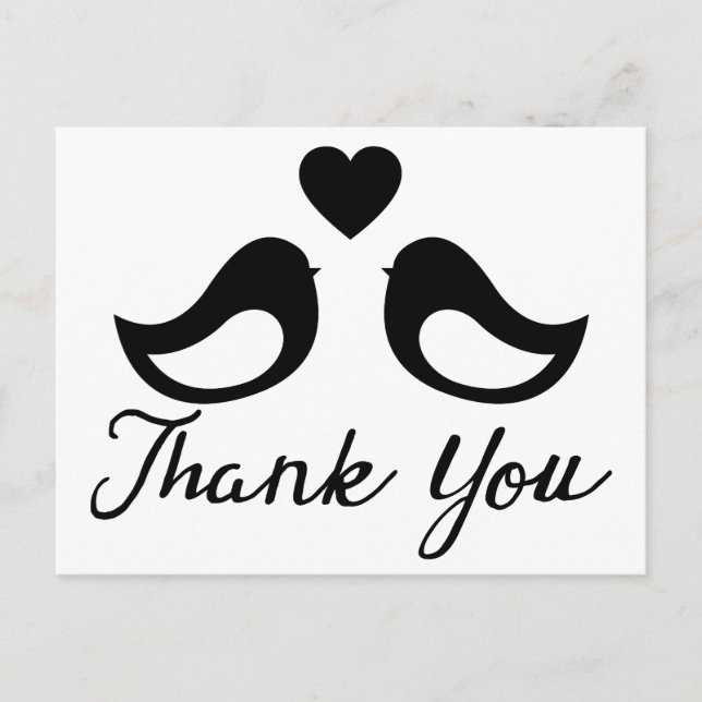 Carte Postale Merci noir et blanc Lovebirds & Hearts (Devant)