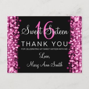 Carte Postale Merci Note Douce 16 Fête Étincelles Rose