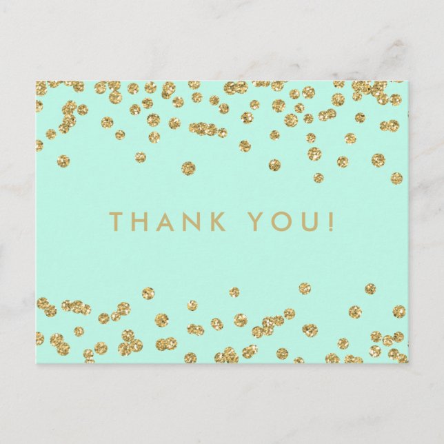 Carte Postale Merci Note Gold Faux Parties scintillant Confetti  (Devant)