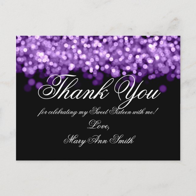 Carte Postale Merci Note Sweet 16 Lumières Violettes Chatoyantes (Devant)