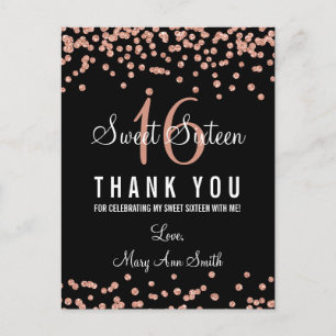 Carte Postale Merci Note Sweet 16 Rose Gold Parties scintillant 
