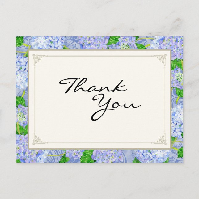 Carte Postale Merci Notes Blue Hydrangea dentelle Floral Forme (Devant)