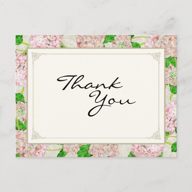 Carte Postale Merci Notes Pink Hydrangea Lace Floral Formel (Devant)