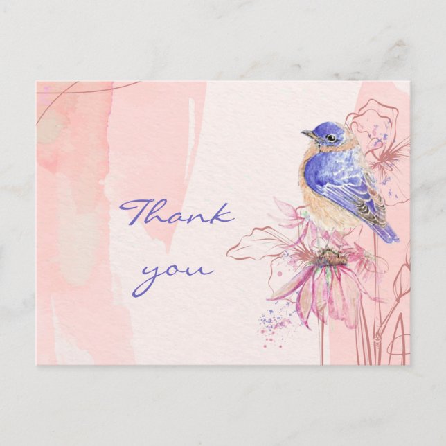 Carte Postale Merci Oiseau Bleu Aquarelle Jardin d'oiseaux (Devant)