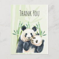 Carte postale Merci Panda Pair Aquarelle