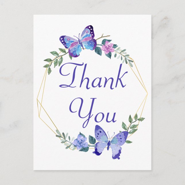 Carte Postale Merci Papillons Bleus Papillon Mariage Fête (Devant)