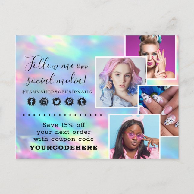 Carte Postale Merci Pastel Rainbow Swash Chic Logo 4 photos (Dos)
