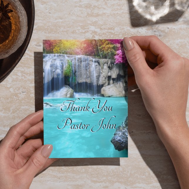 Carte Postale Merci Pasteur | Cascade Bleue Appréciation (Thank You Pastor | Blue Waterfall Appreciation Postcard)