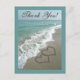 Carte postale Merci personnalisée - Coeurs de sabl