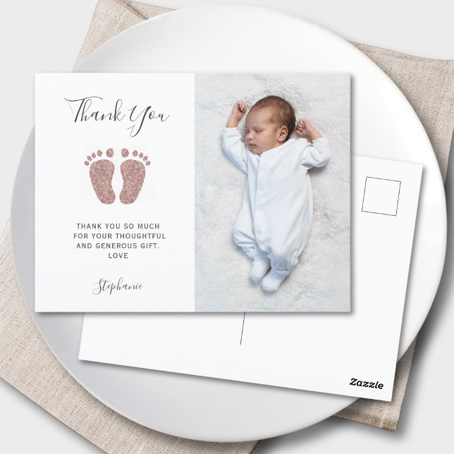 Carte Postale Merci photo Baby shower pour fille élégante (Créateur téléchargé)