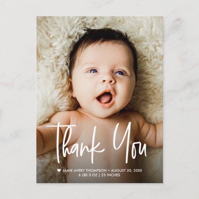 Carte Postale Merci photo bébé Coeur moderne faire-part (Devant)