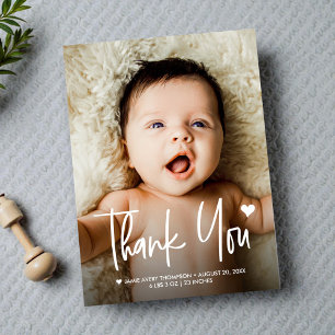 Carte Postale Merci photo bébé Faire-part de naissance coeur