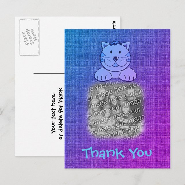 Carte Postale Merci photo Cute Blue Cat (Devant / Derrière)