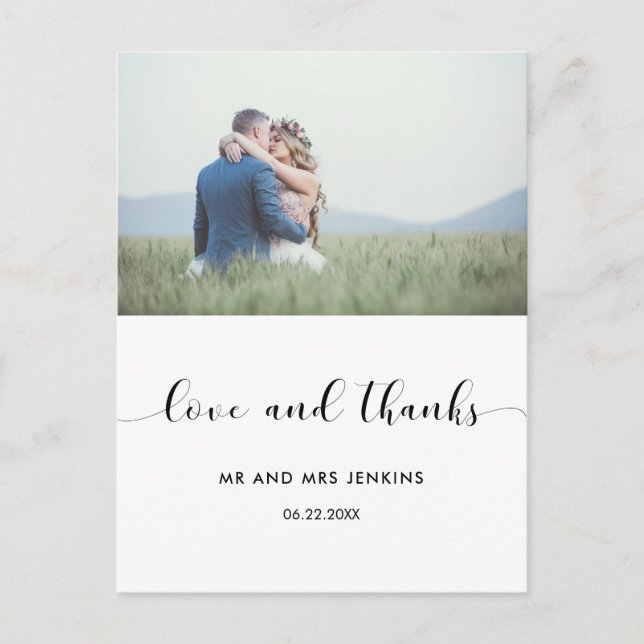 Carte Postale Merci photo de mariage élégant (Devant)