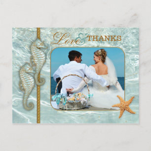 Carte postale Merci photo Mariage Aqua Seahorse