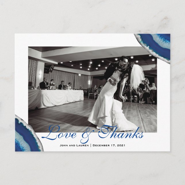 Carte Postale Merci photo Mariage bleu marine | Photo de l'Agate (Devant)