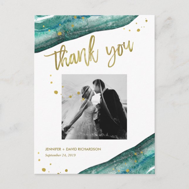 Carte Postale Merci photo Mariage de la Géode turquoise et Gold (Devant)