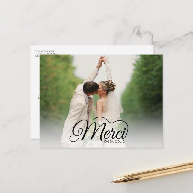 Carte Postale Merci photo Mariage Merci Beaucoup (Devant/Arrière en situation)