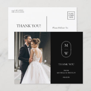 Carte Postale Merci photo Mariage Monogramme minimaliste