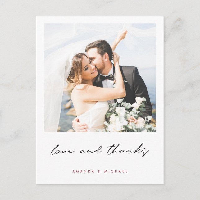 Carte Postale Merci photo Mariage personnalisé simple et moderne (Devant)