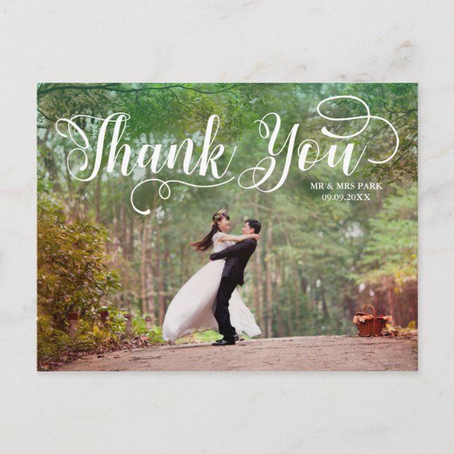 Carte Postale Merci photo Mariage superposé de script (Devant)